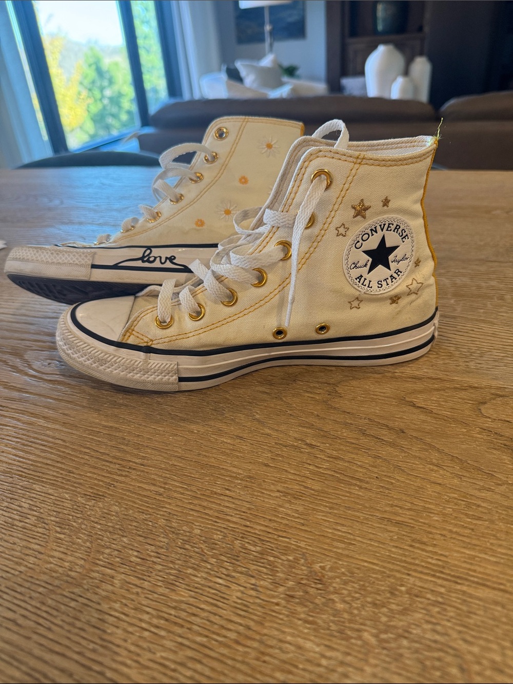 Converse High Top Sneakers in Cream with Gold Stars